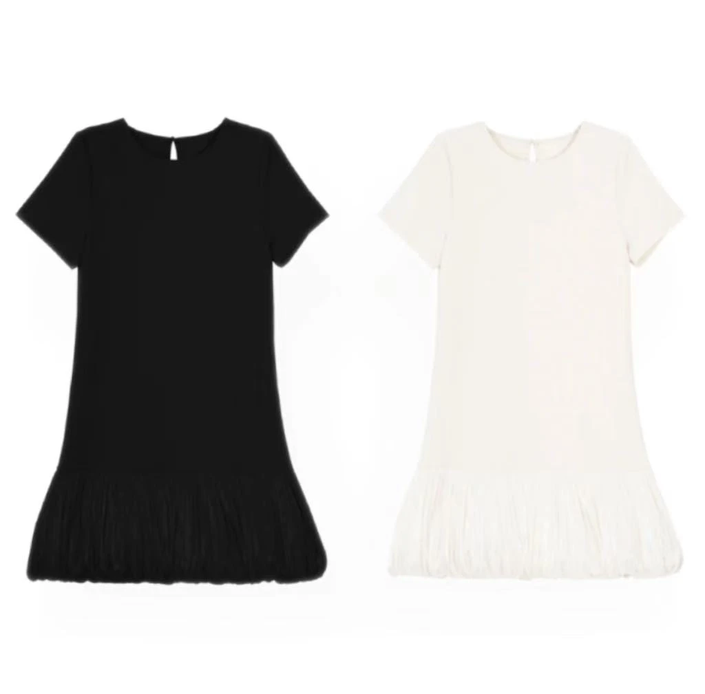 【现货】QITTWMVIP/柒院初夏高级感气质纯色拼接下摆短款显瘦连衣裙