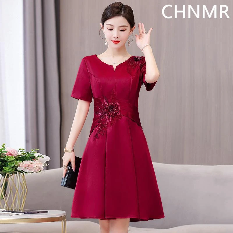 五一婚礼小个子喜妈妈礼服2025新款喜婆婆婚宴装婚庆红色连衣裙夏