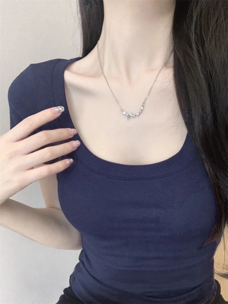 少女纯欲风清纯u领正肩短袖t恤女夏季修身收腰显瘦紧身辣妹上衣潮