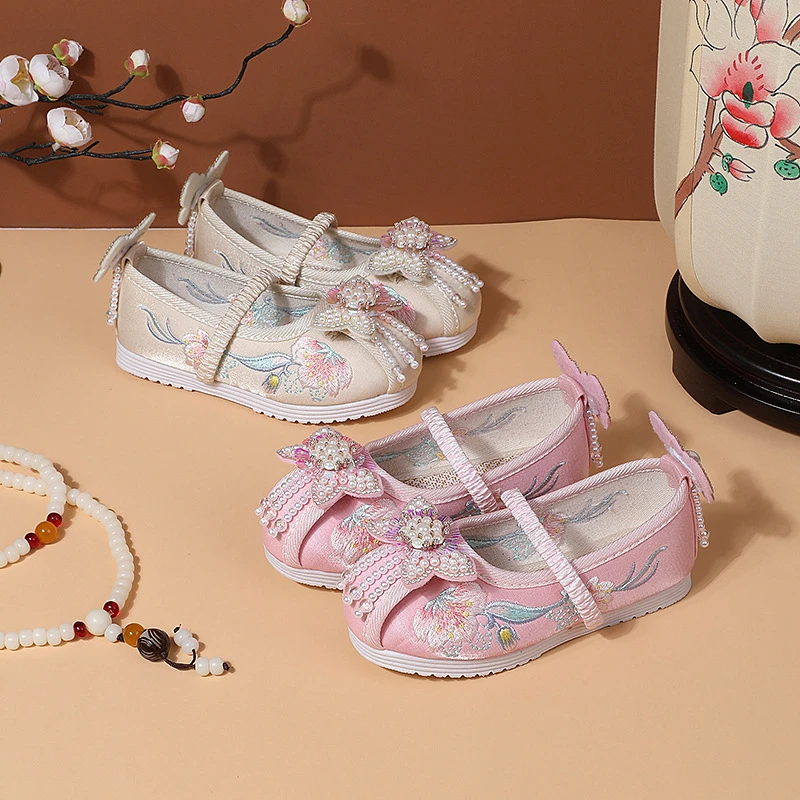 汉服绣花鞋女童老北京布鞋民族风古装刺绣鞋牛筋底儿童舞蹈鞋童鞋