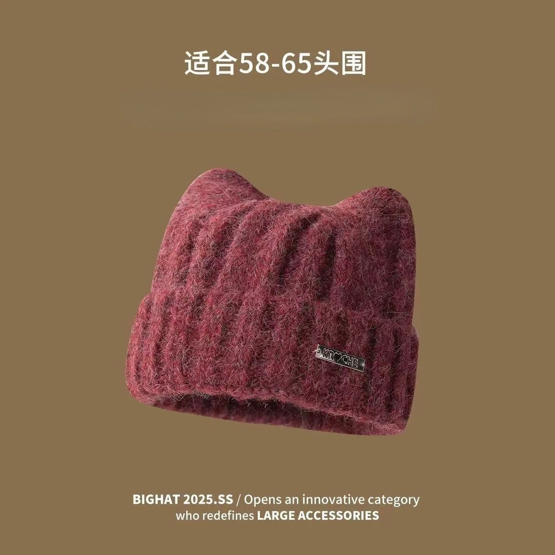 猫耳朵女秋冬毛线大头围可爱保暖头套网红爆款2025最新款