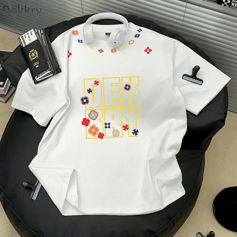 【Dekkry】美式复古花卉印花纯棉圆领短袖t恤男女款夏季情侣潮牌