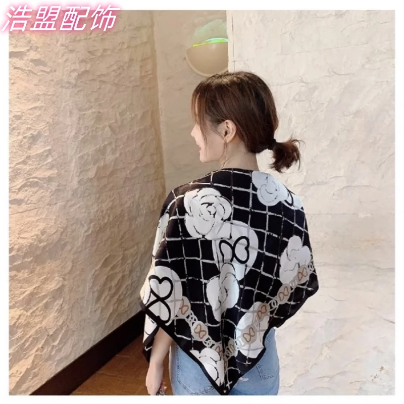 法式丝巾女夏季薯莨纱山茶花中方巾沙滩防晒拍照植物非遗伴手礼