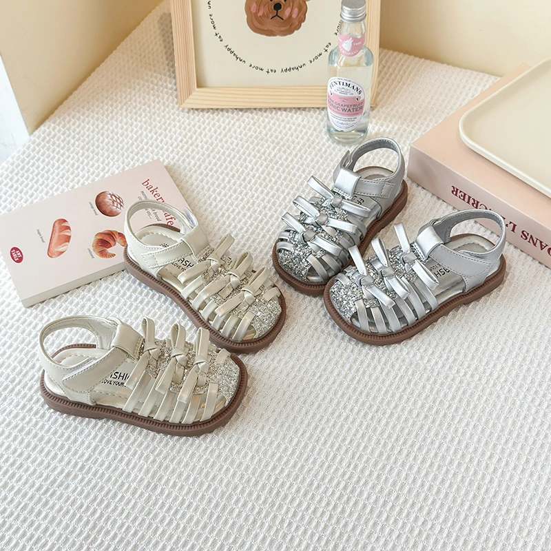 【浅夏】水钻蝴蝶结轻奢凉鞋2025夏季新款女童防滑镂空凉鞋XXJ-H05