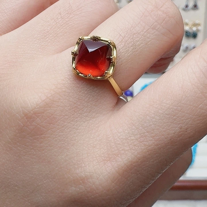 石榴石戒指银S925镶嵌戒指882