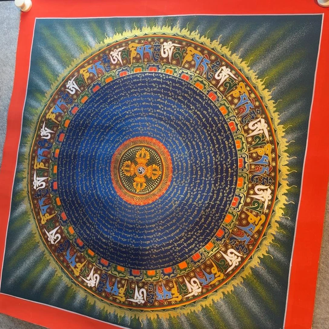 装裱画六字真言纯手绘彩唐70*70