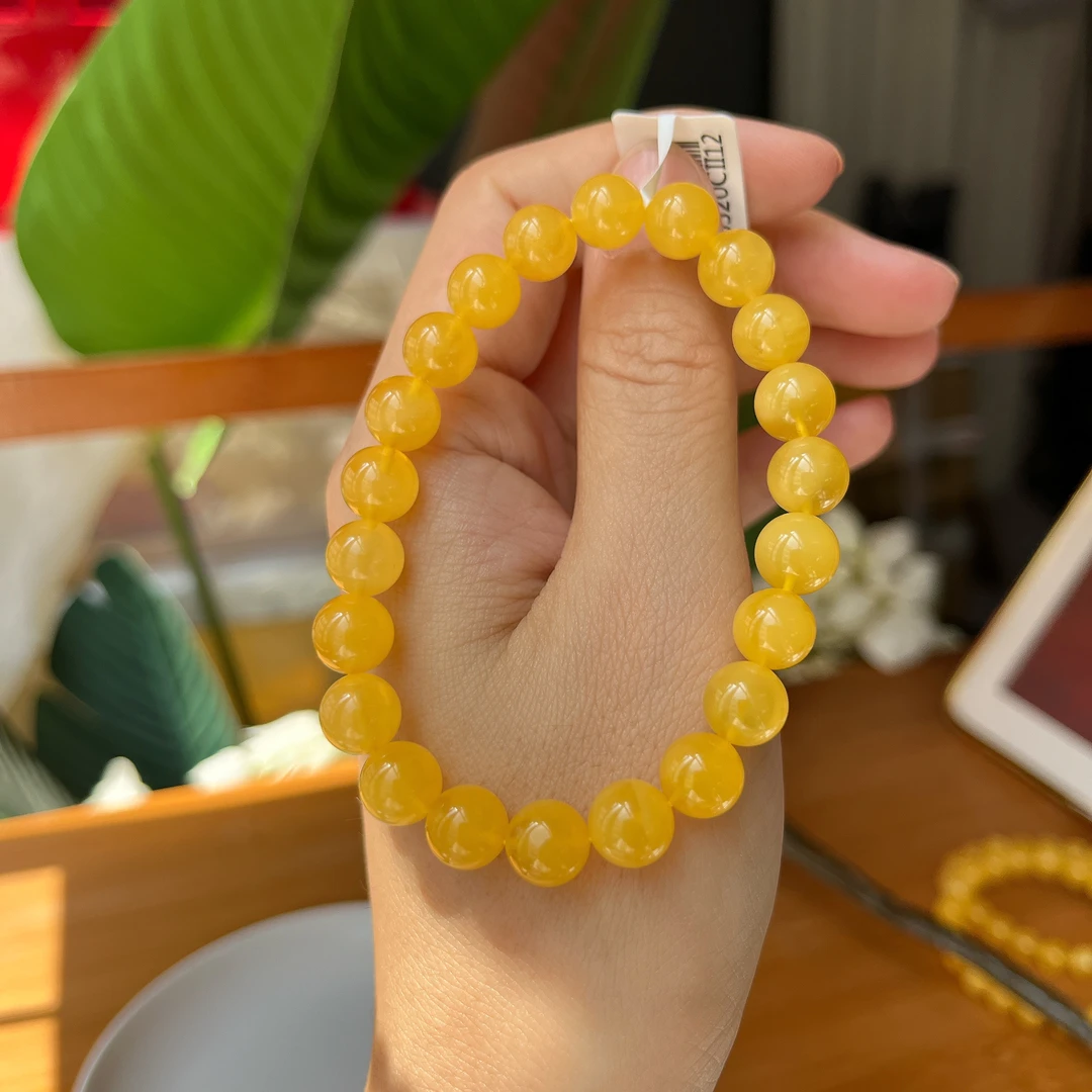 【郭老师】约8-9mm俄料鸡油黄蜜蜡圆珠单圈