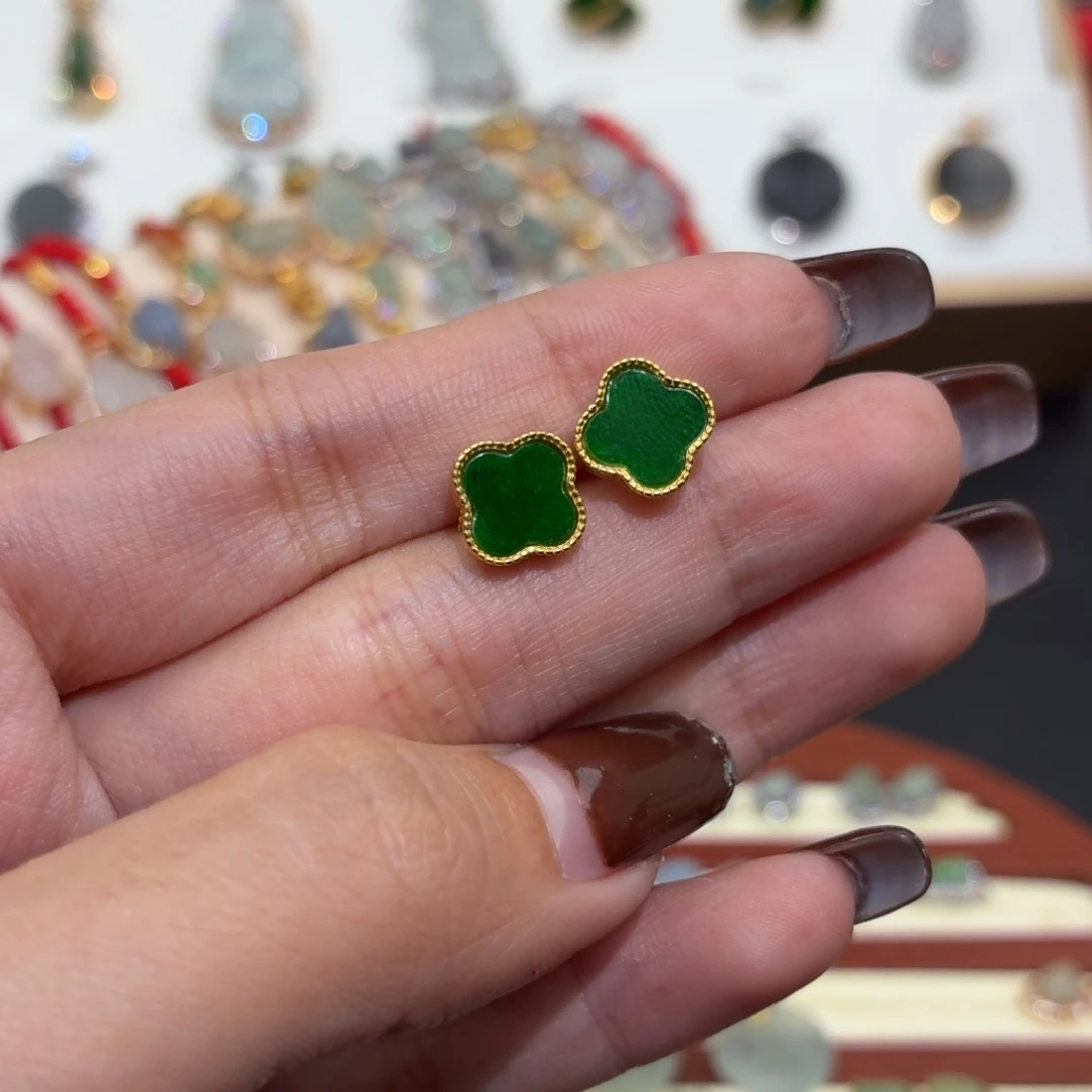 翡翠银S925镶嵌颈饰耳钉