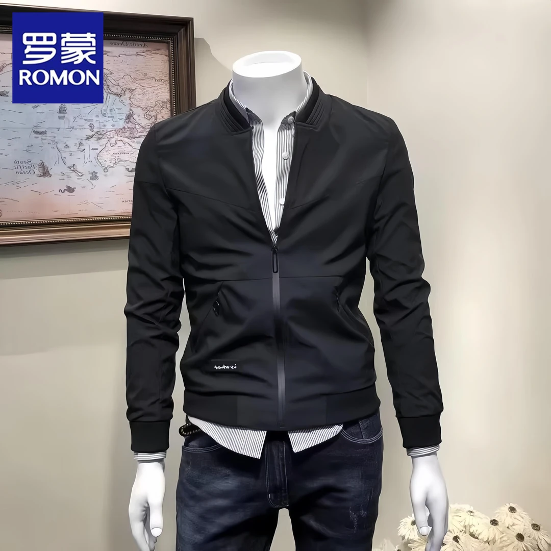 Romon/罗蒙2025新款春秋季休闲男士夹克飞行员韩版潮流棒球领外套