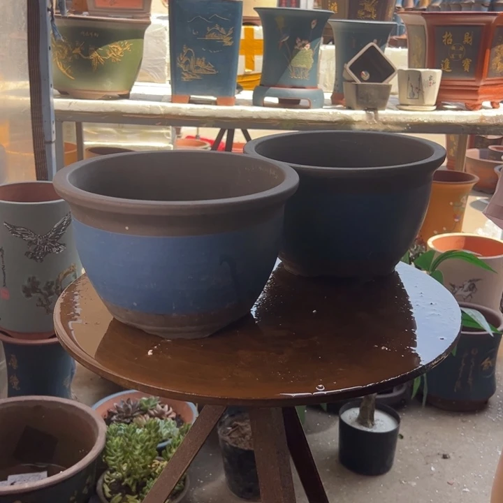 宜兴紫砂花盆花盆25+25蓝色