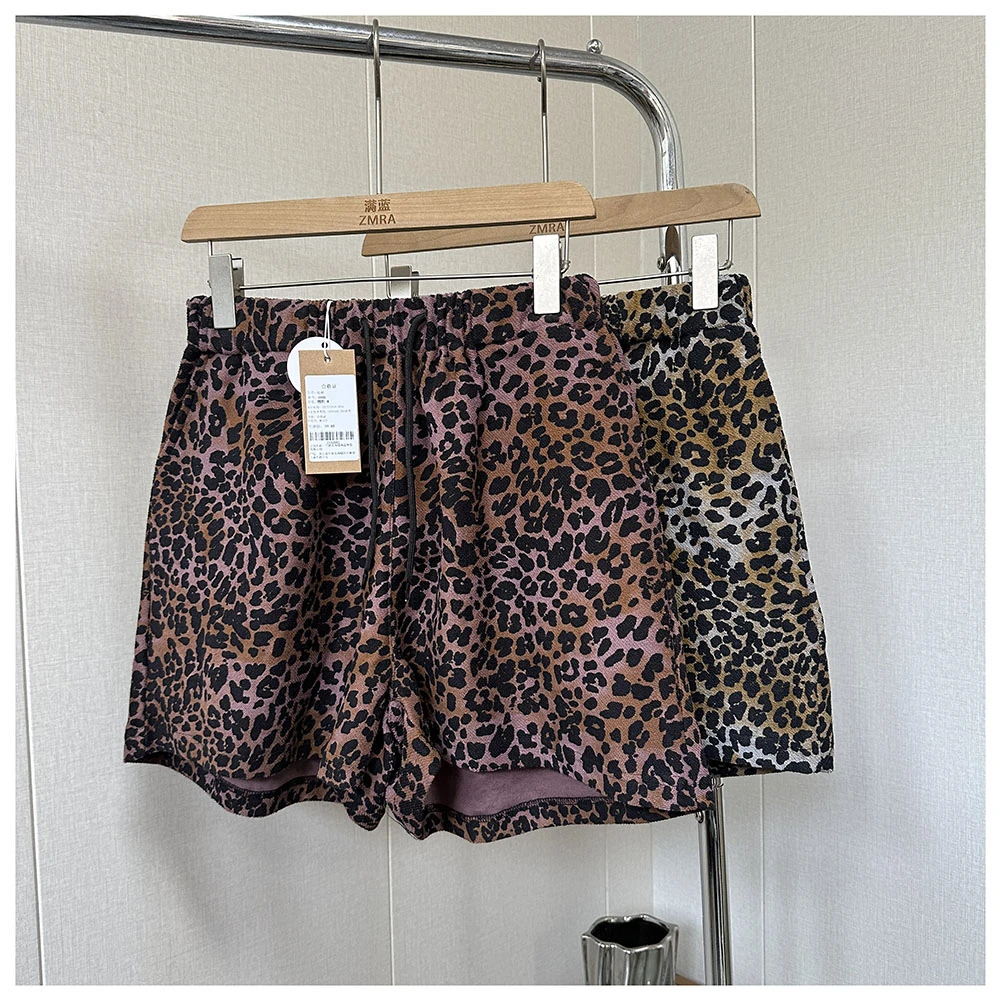 D008     夏季新款宽松抽绳松紧腰豹纹休闲短裤