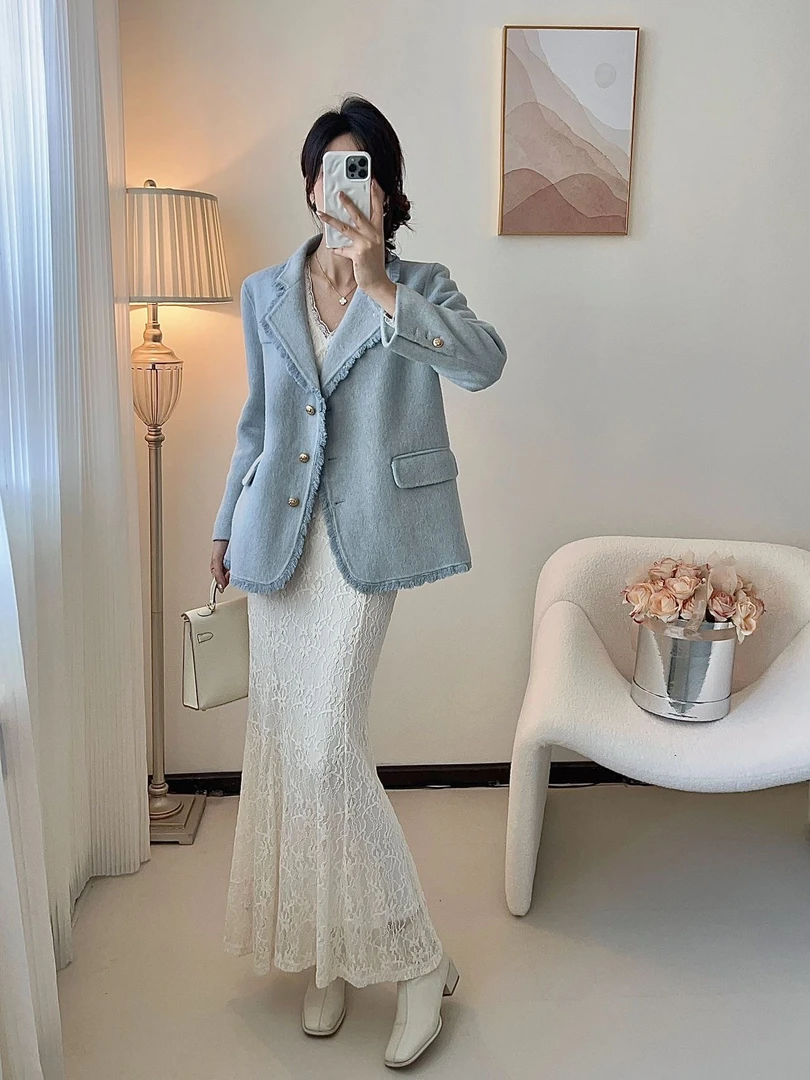 【大萌专属】515春秋款设计风双面呢百搭宽松绵羊毛休闲时尚大衣