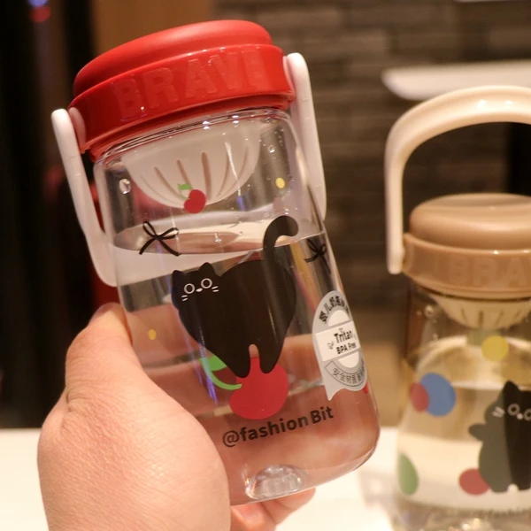 小猫塑料杯子高颜值女士专用学生党茶杯便携式2025爆款最新款水杯