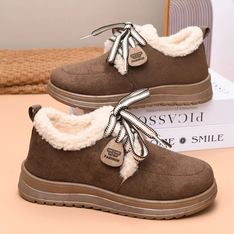 2025年秋冬新款保暖多巴胺美拉德加绒休闲板鞋厚底雪地棉鞋女