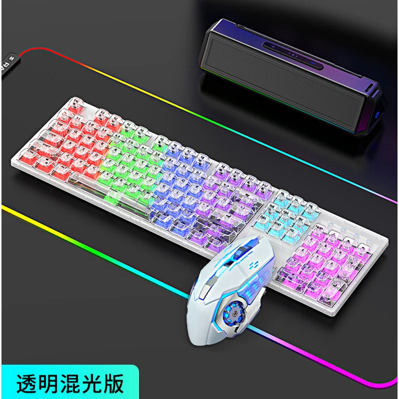 跨境现货直销104青轴机械键盘RGB发光游戏电竞办公笔记本电脑通用