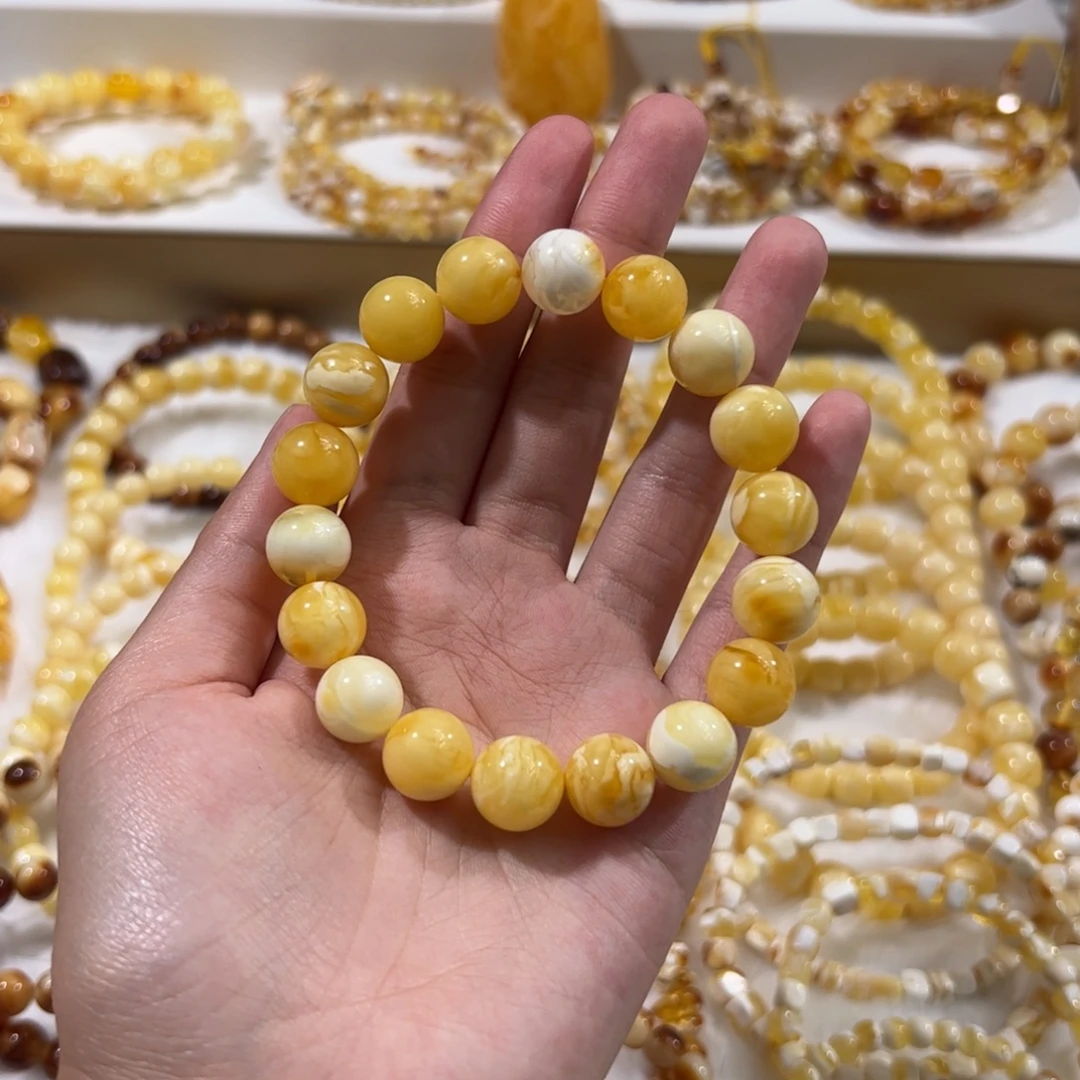 琥珀未镶嵌珠宝奇石杨枝甘露圆珠手串