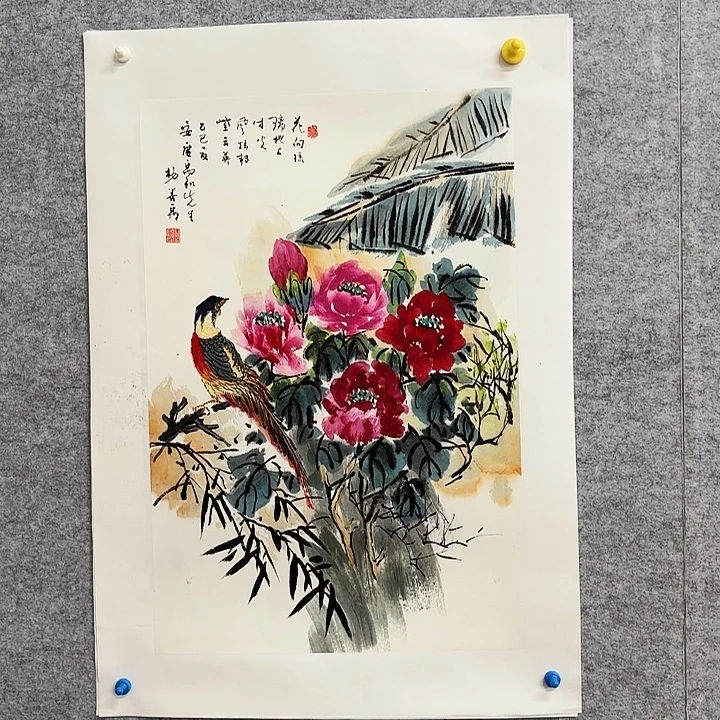 国画花鸟的翅膀和羽毛的