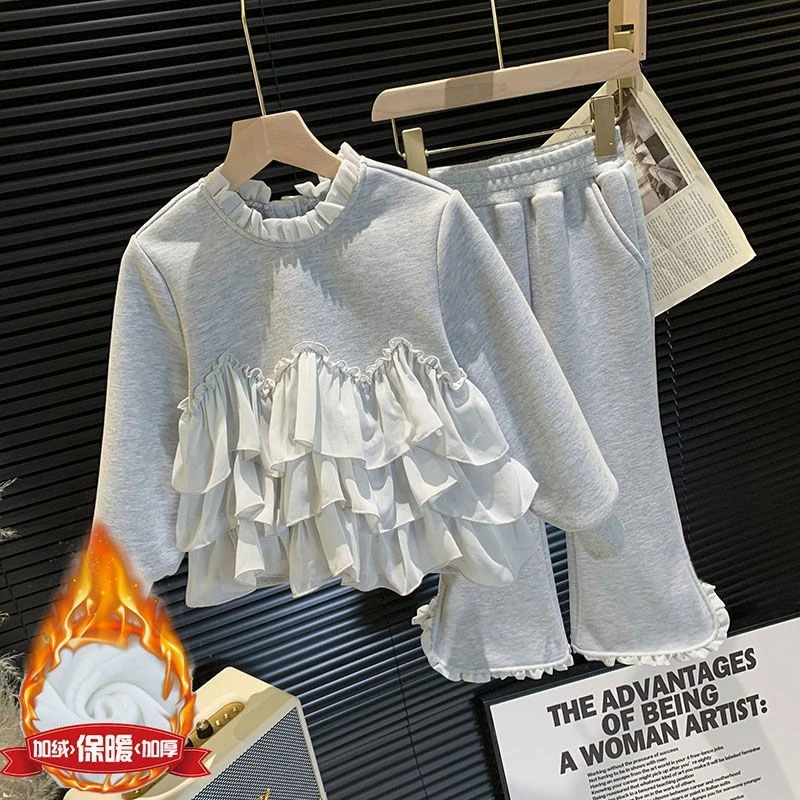 女童加绒套装秋冬款2025新款洋气儿童时髦冬装运动卫衣秋季两件套