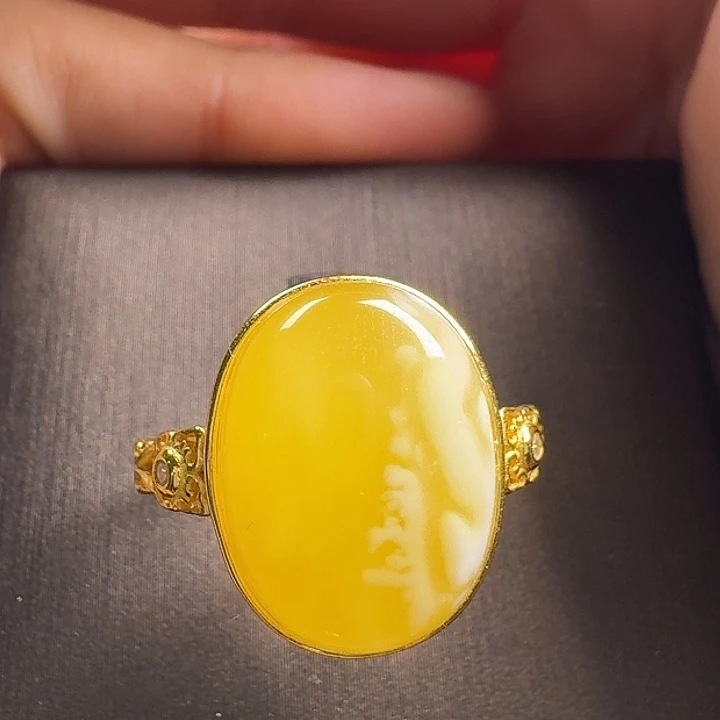 蜜蜡银S925镶嵌戒指戒指