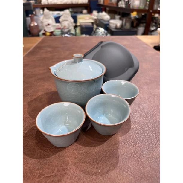 467天青蓝冰裂纹一壶三杯旅行茶具