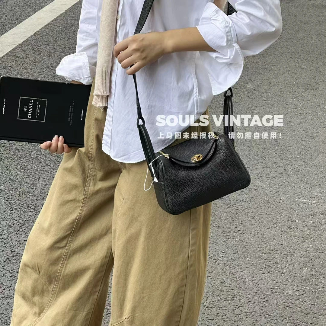 95新 Hermes/爱马仕 Hermes 黑金 tc皮 mini lindy/612333278