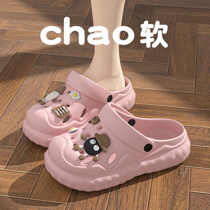 2025夏季卡通洞洞鞋女室内居家防滑软底防滑外穿爆款沙滩厚底拖鞋