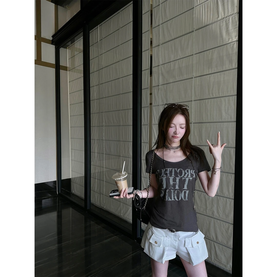 复古美式字母印花短袖T恤女2025夏季新款设计感ins潮百搭性感上衣