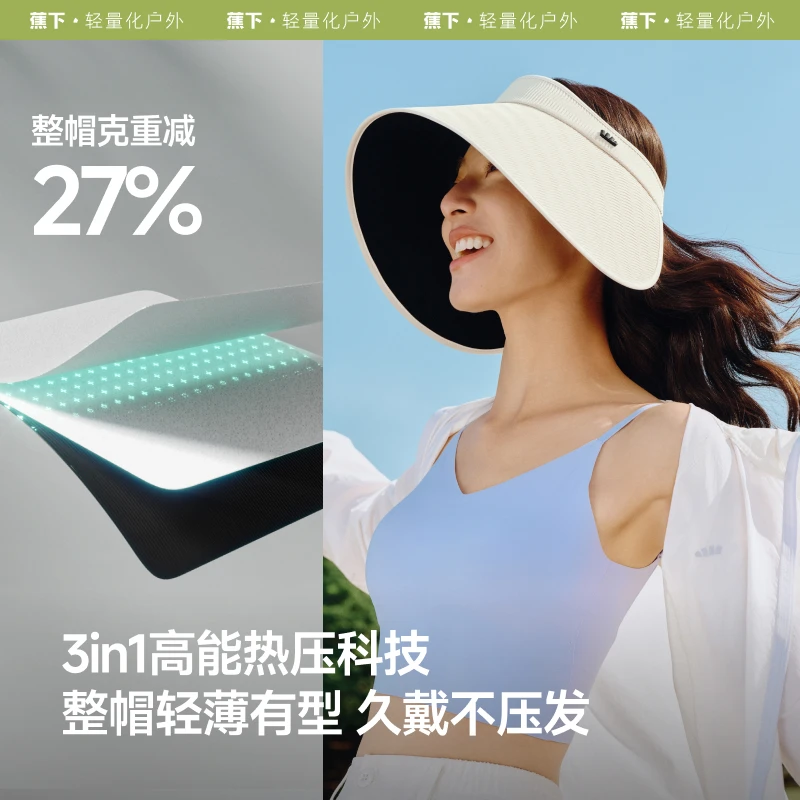 【商场同款新品】蕉下女士大檐空顶防晒帽BM56325黑胶显脸小帽子qd