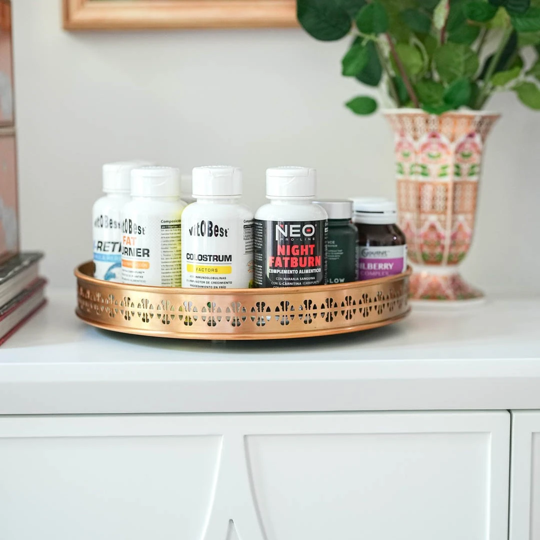 【奇居铜饰】镜面黄铜镂空可旋转托盘家用餐厅收纳#GY