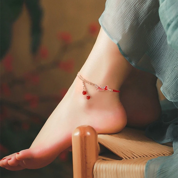 好运锦鲤脚链女红绳编织2025年新款小众精致足链女