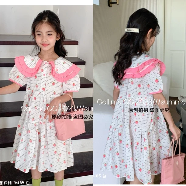 叫我格格童装女童夏季短袖连衣裙16185 舒适童装时髦女款棉布裙子