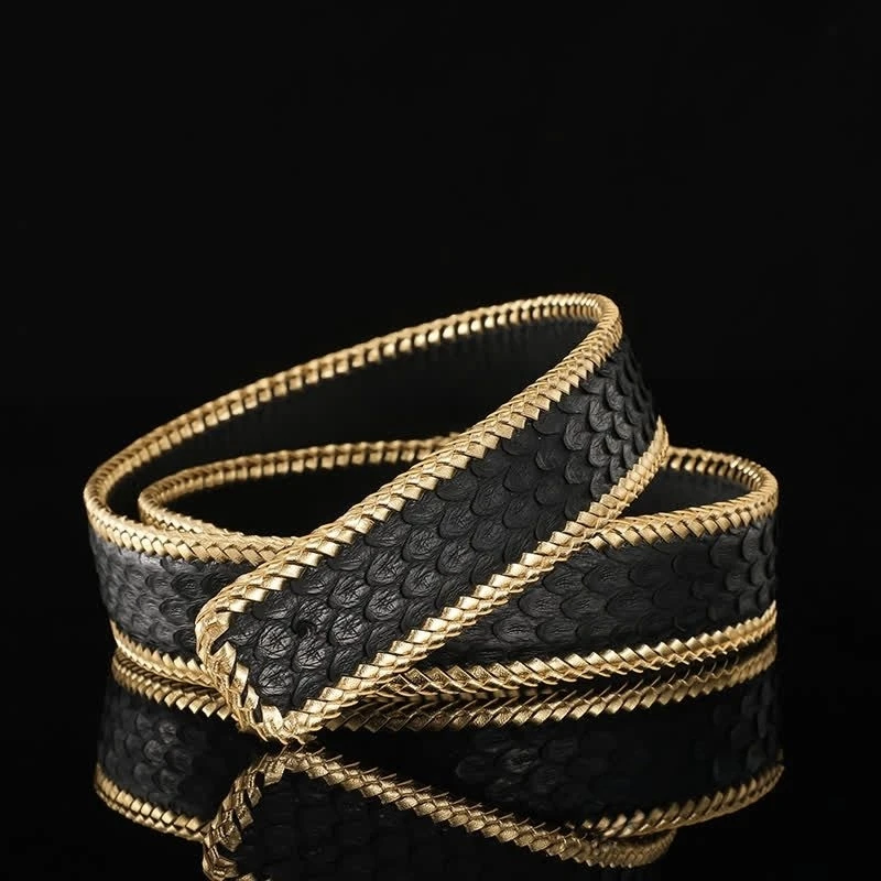 单皮带男士手工编织真蟒蛇皮平滑扣针扣无头裤腰带身潮流时尚皮带