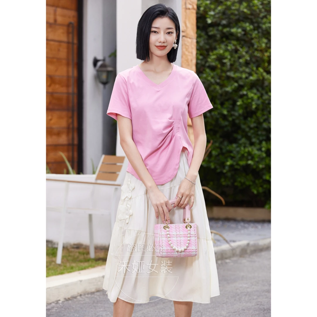 希茜1608 夏季新款时尚显瘦宽松休闲百搭简约T恤