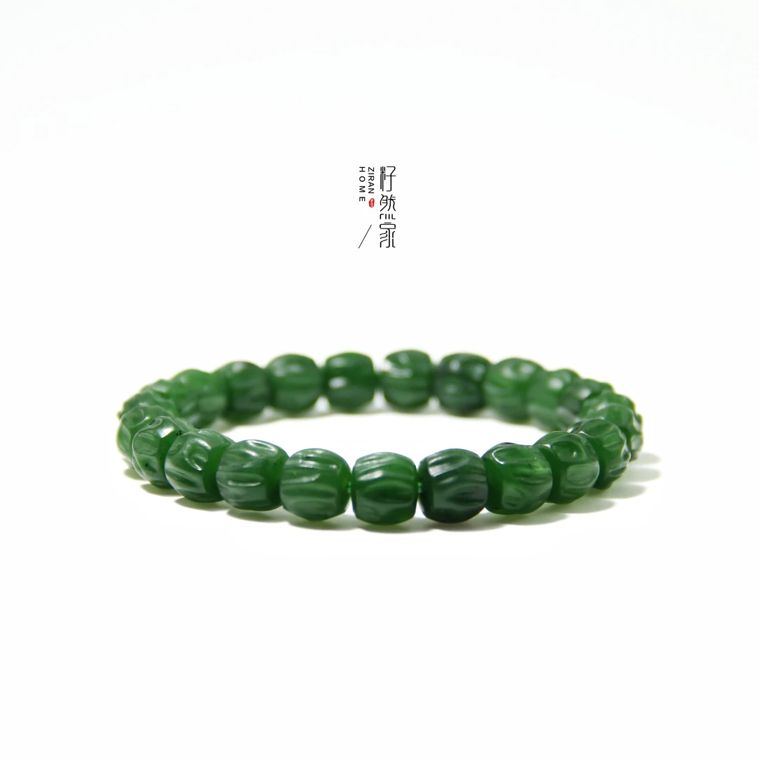 天然和田玉碧玉精工直切百香籽珠型手串8mm小众个性简约复古百搭