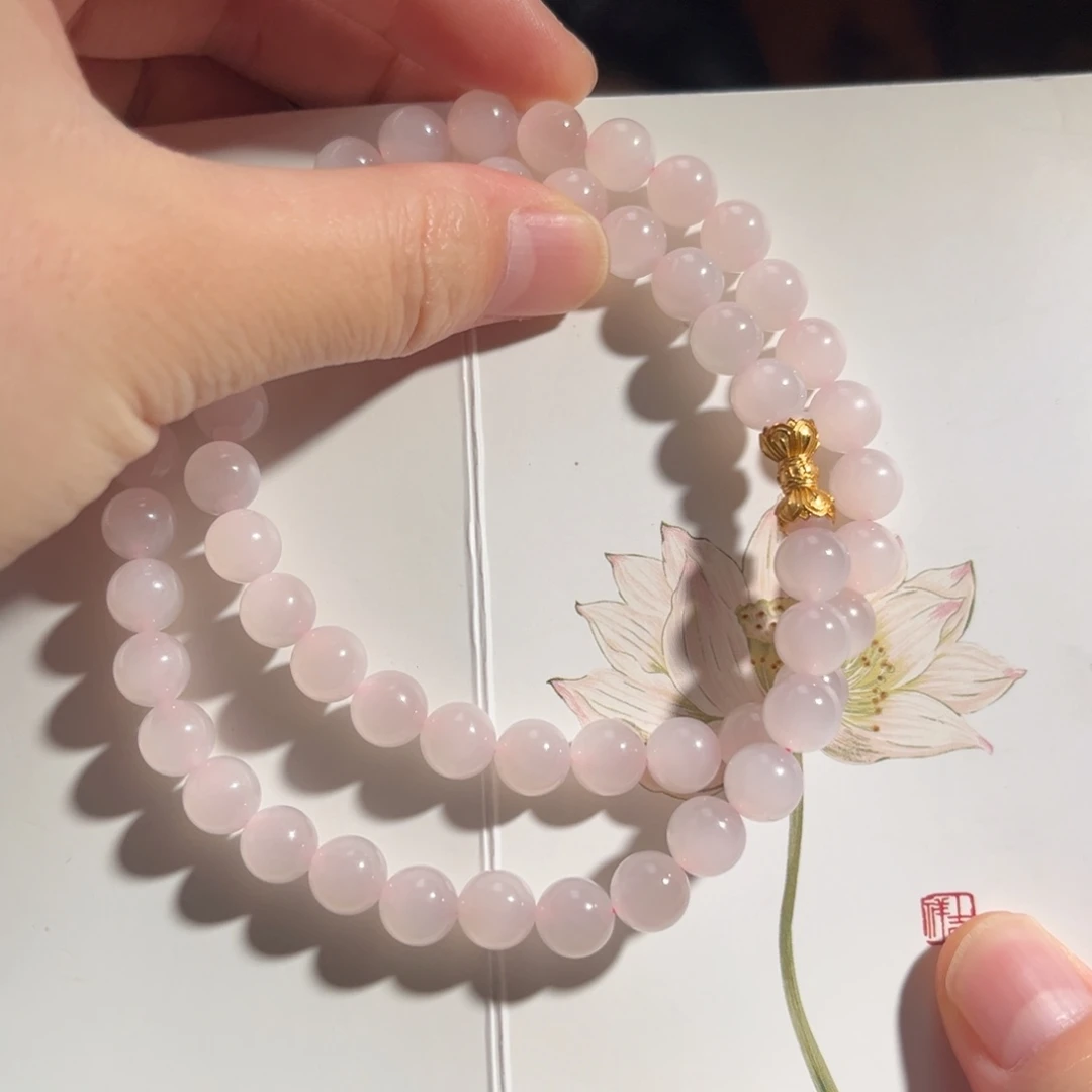 和田玉银S925镶嵌颈饰一线粉猫8mm1800