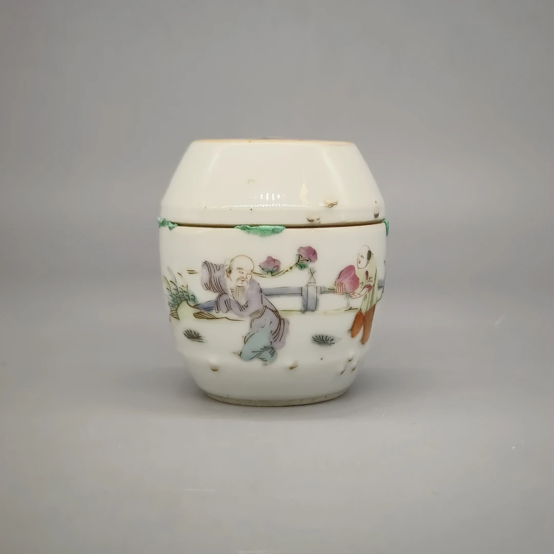 62505079*清同治粉彩人物故事鼓钉盖罐/瓷器六/江苏省文物总店