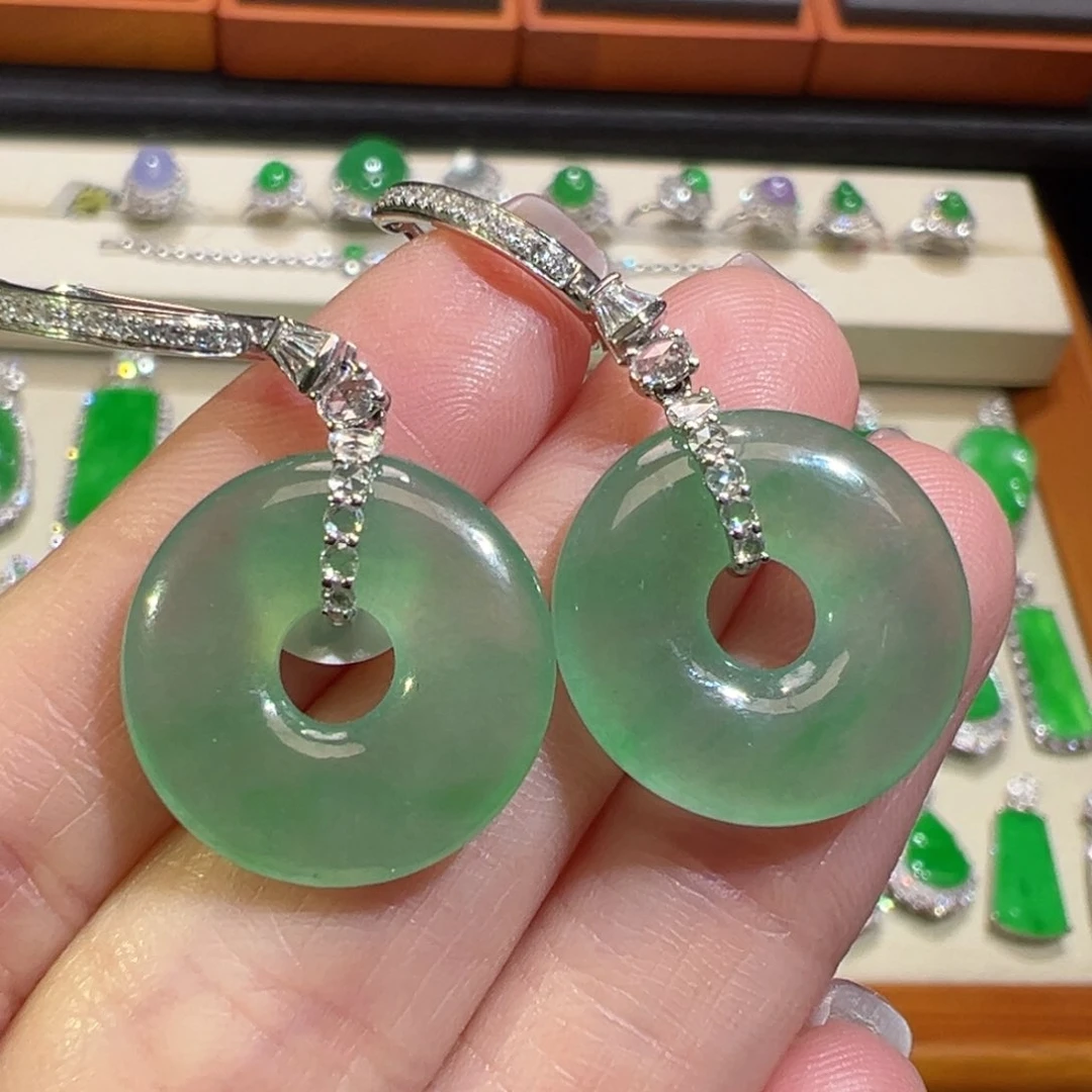翡翠耳饰18K金镶嵌收到货48小时鉴赏期