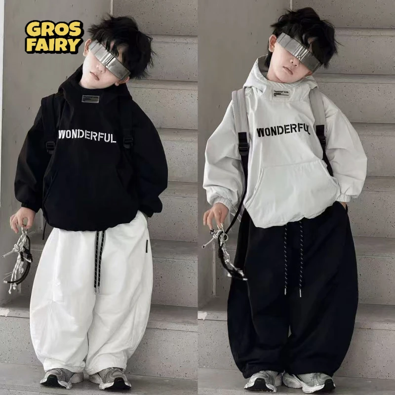 grosfairy男童冬季套装2025新款韩版儿童连帽加绒加厚风衣帅气男