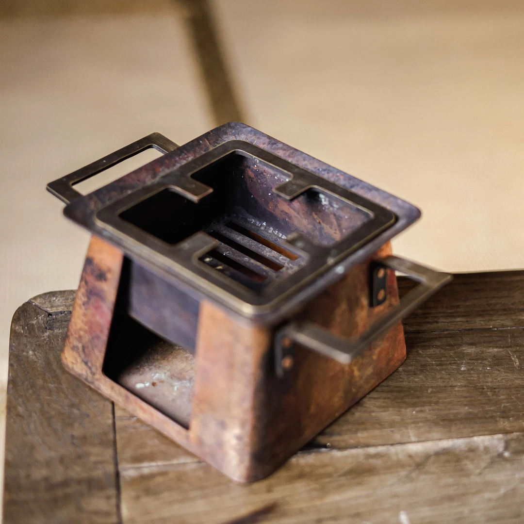 【老王】四方炉子-火烧色 14.5*14.5*10cm 加把手21cm（春喜铜0278）