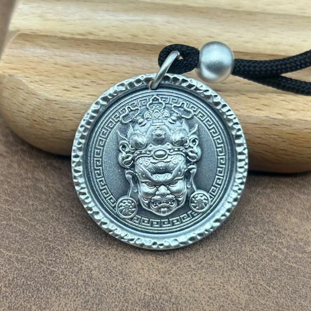 吊坠足银 足银9999纯银绿财神吊坠项坠复古民族风银坠子