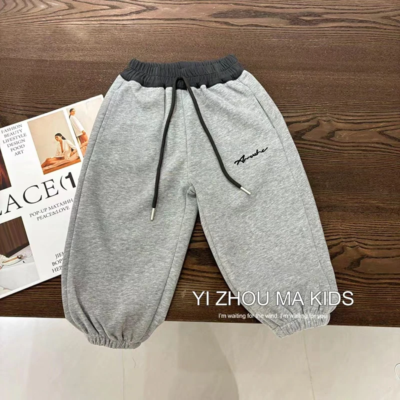 男童女童加绒卫裤冬款新款儿童休闲拼色裤子