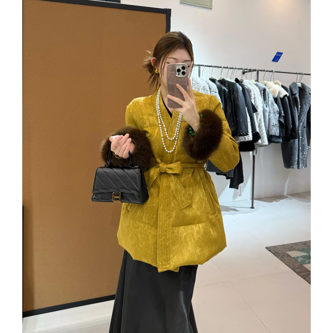 复古国风高级感轻奢抽绳棉服冬季新款修身显瘦气质百搭休闲小众