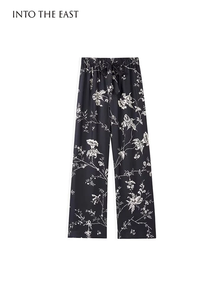 Into The East己印黑色藤曼碎枝系带长裤