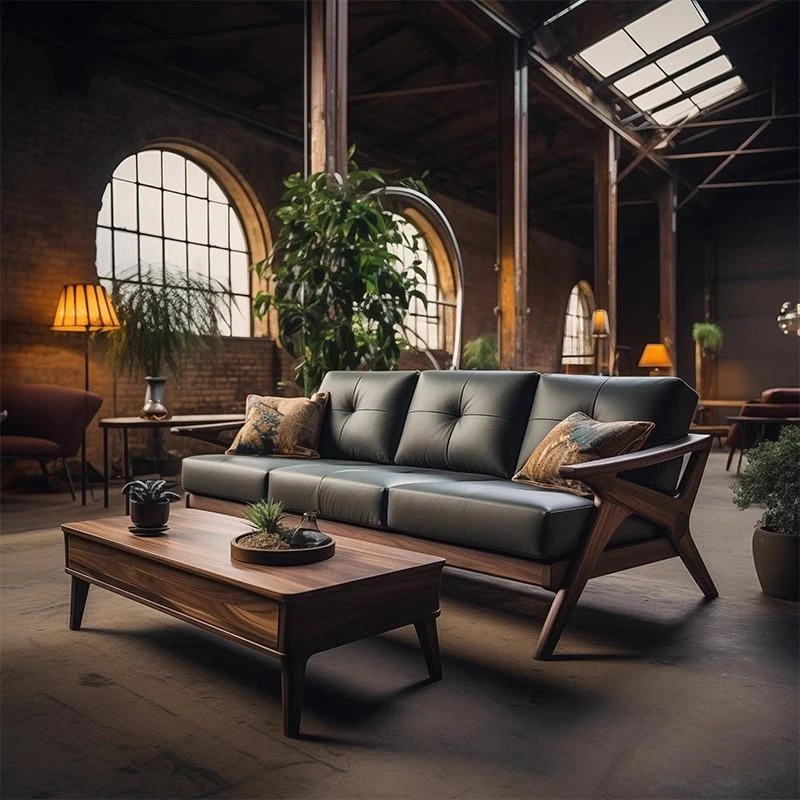 新中式北美黑胡桃木沙发2025新款简约现代客厅直排实木三人位沙发