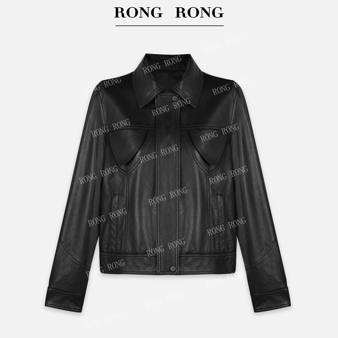 溶溶【米兰影集】RONGRONG 100绵羊皮立领酷飒轻奢高级机车皮衣5801
