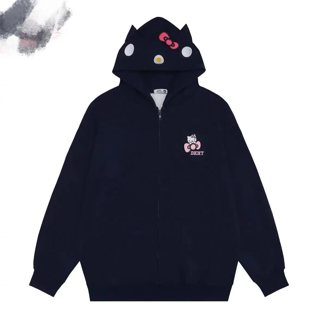 可爱卡通凯蒂猫开衫拉链连帽卫衣【胸针个别没有】