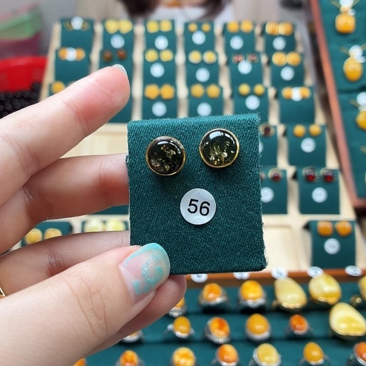 琥珀银S925镶嵌耳饰