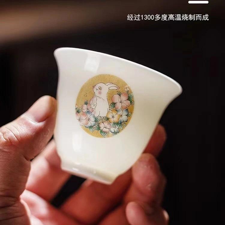 玉兔望月陶瓷茶杯主人杯