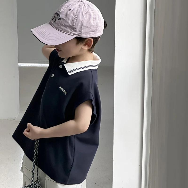 5.8新品 夏季儿童韩版POLO领无袖t恤男童休闲背心