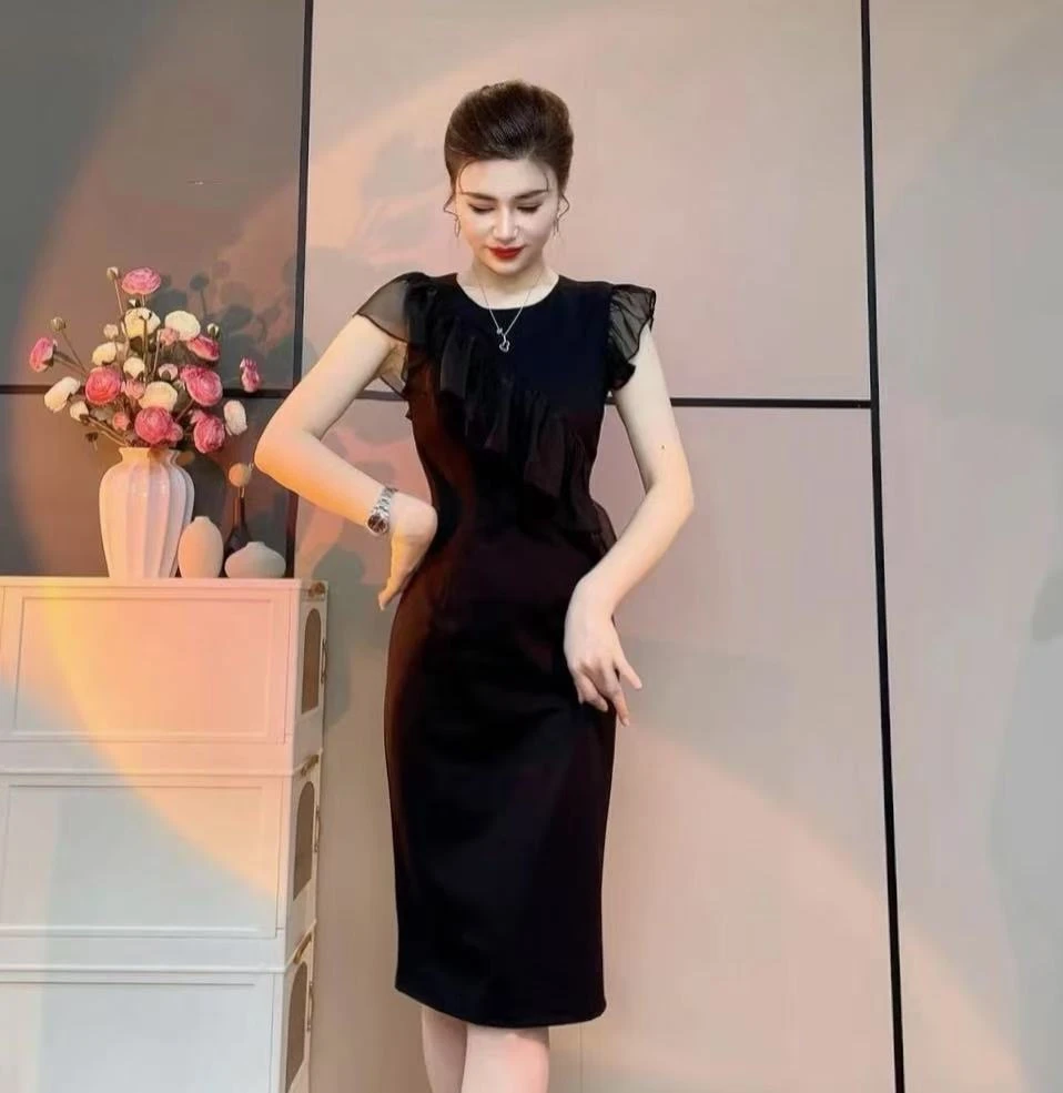 【潼潼严选】新款夏季法式仙女气质名媛荷叶拼接连衣裙-1085-6